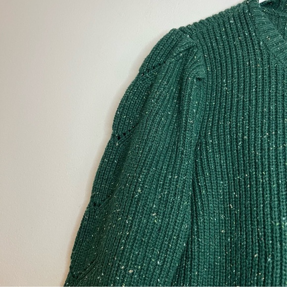 Talbots Button Up Cardigan Green Ruffle Sleeve Cable Knit Sz XL Country grandma - Picture 3 of 11